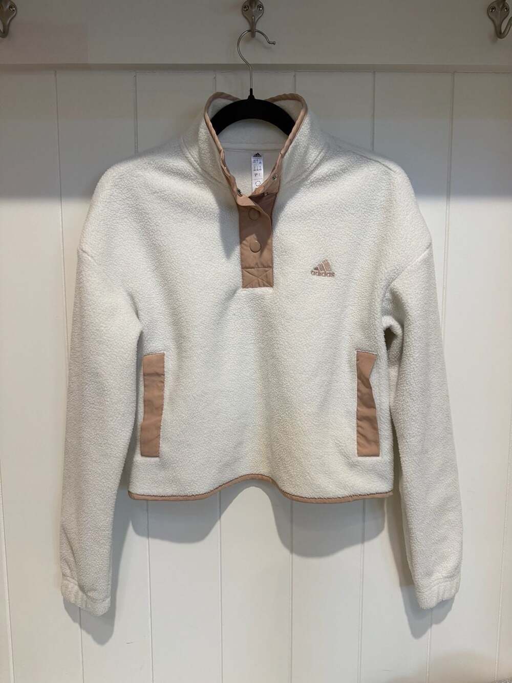 adidas Women's Snap-Button Polar Fleece Cropped Pullover Jacket